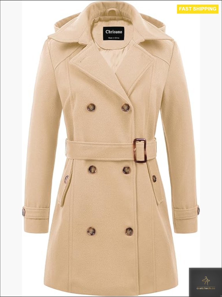Double Breasted Pea Coat Hooded Long Winter Trench Coat Classic